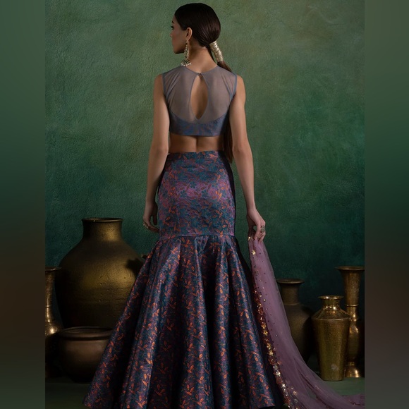 Embellished Purple and Gold Lehenga - Picture 3 of 6